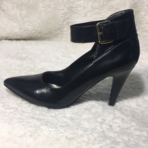 Nine West Black Leather Ankle-Strap Heels - 7.5